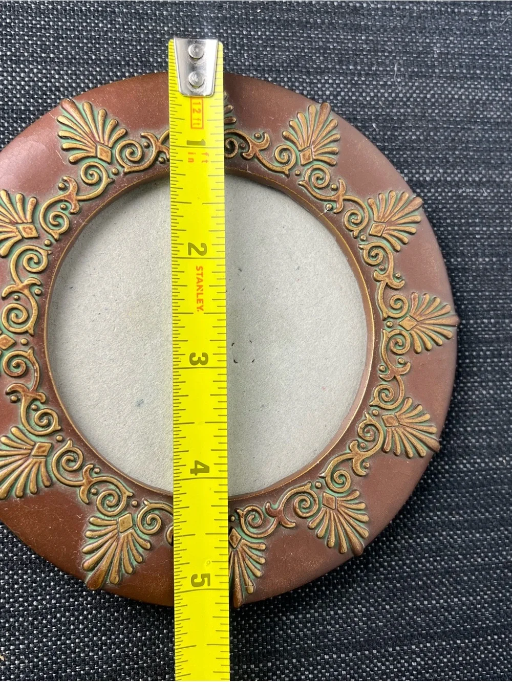 Vintage Carr 1999 Round Picture Frame Bronze Ornate Palmette Scroll Design